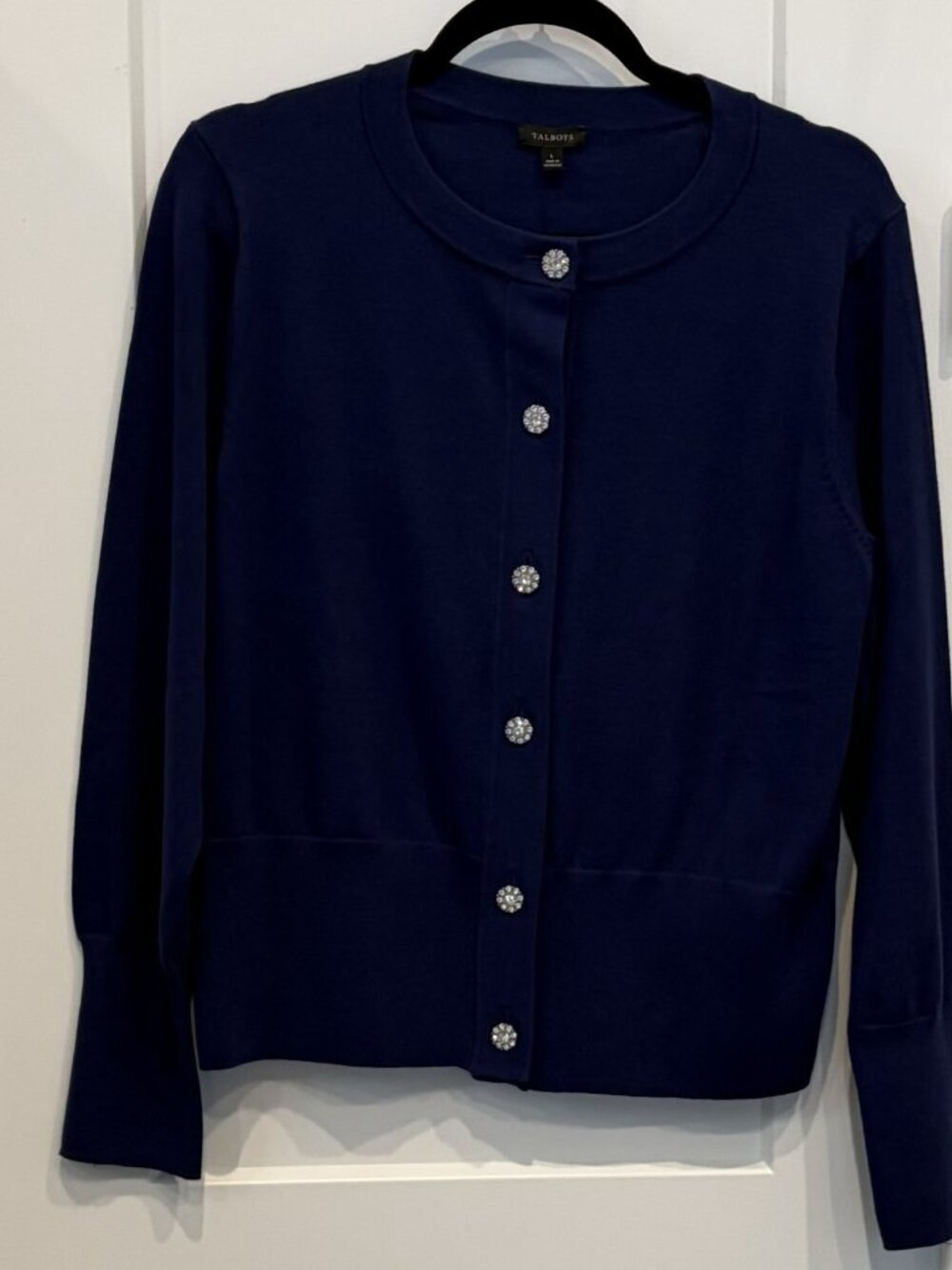 Talbots Periwinkle Blue Jeweled Button Cardigan NWT Size L